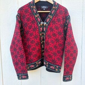 Icelandic Design Button Clasp Knit Design Jacket Cardigan Women’s Sz Small Red